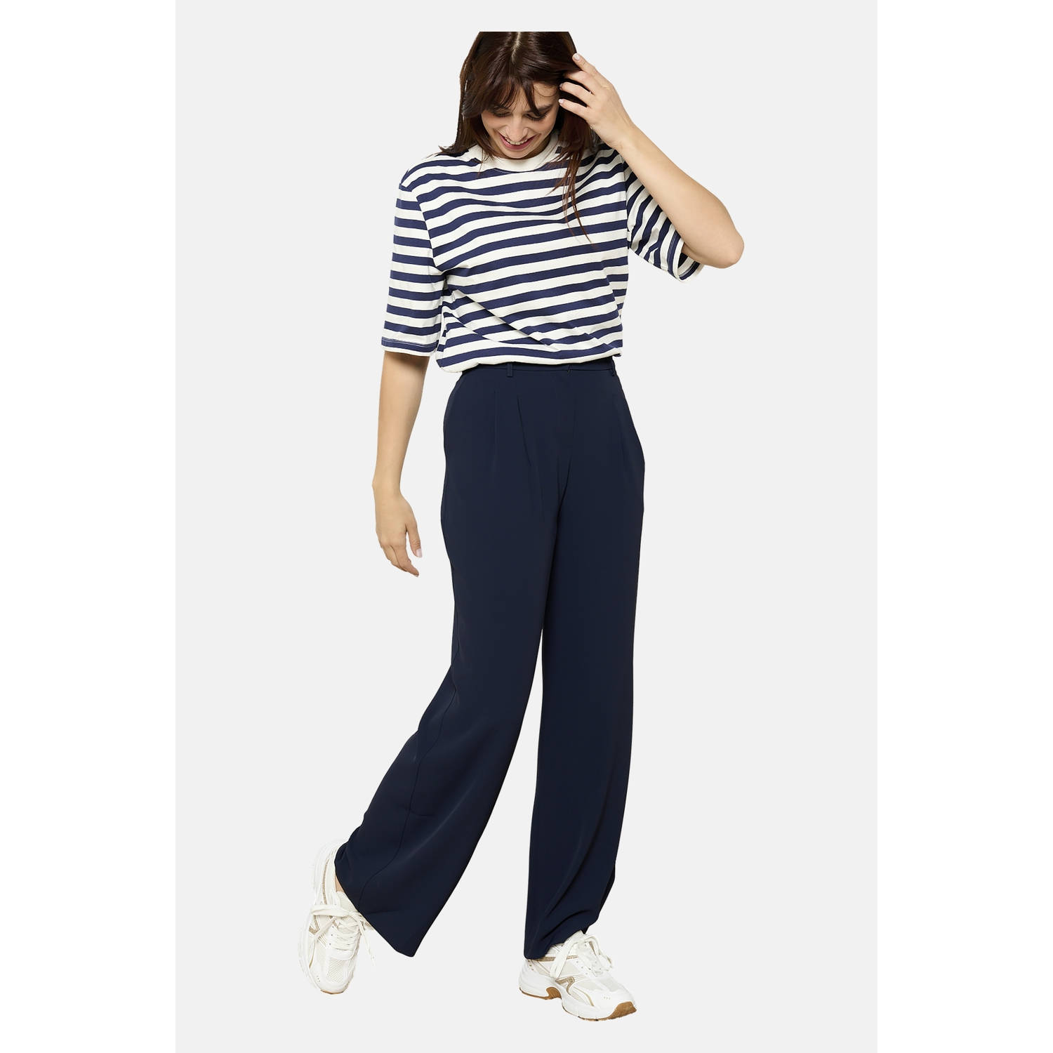 LOLALIZA wide leg high waist broek donkerblauw