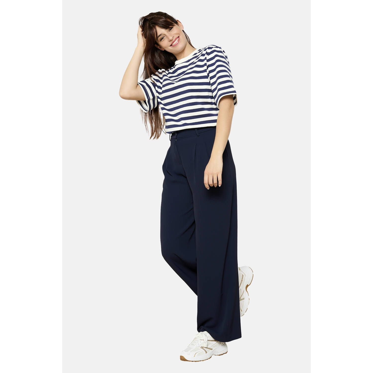 LOLALIZA wide leg high waist broek donkerblauw