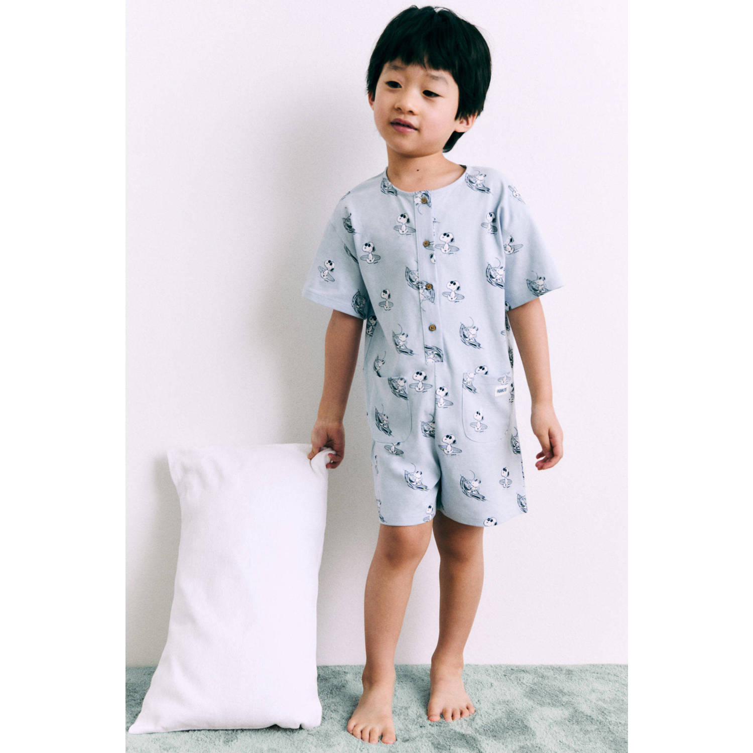 Mango Kids snoopy pyjama jumpsuit lichtblauw
