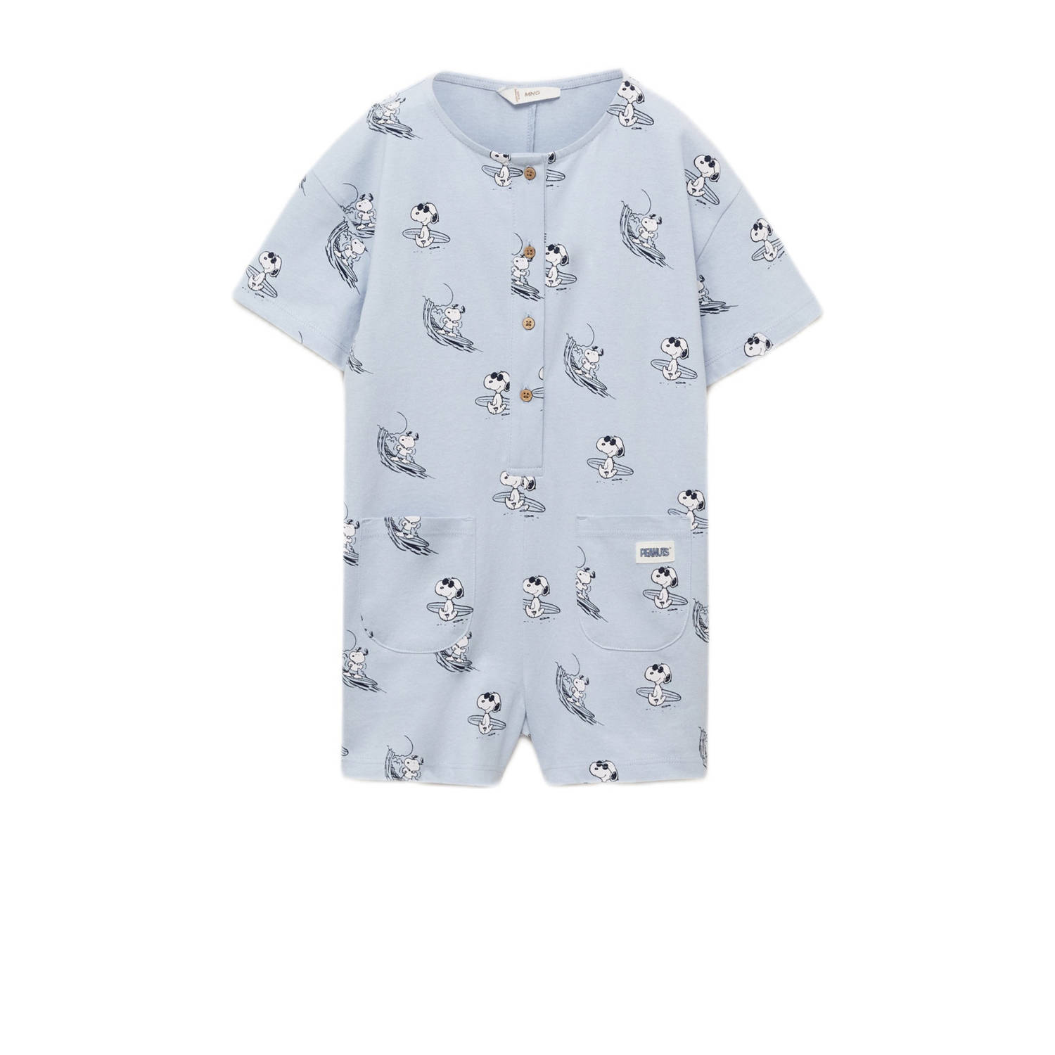 Mango Kids snoopy pyjama jumpsuit lichtblauw