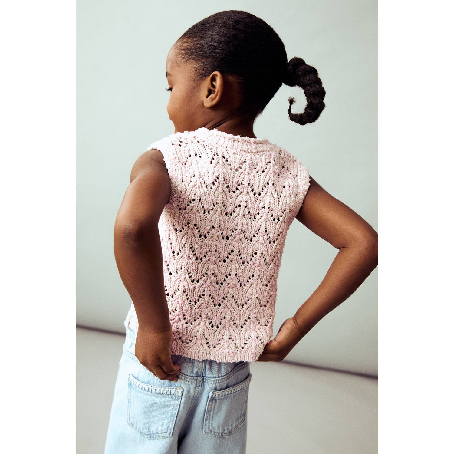 Mango Kids mouwloze top lichtroze broderie