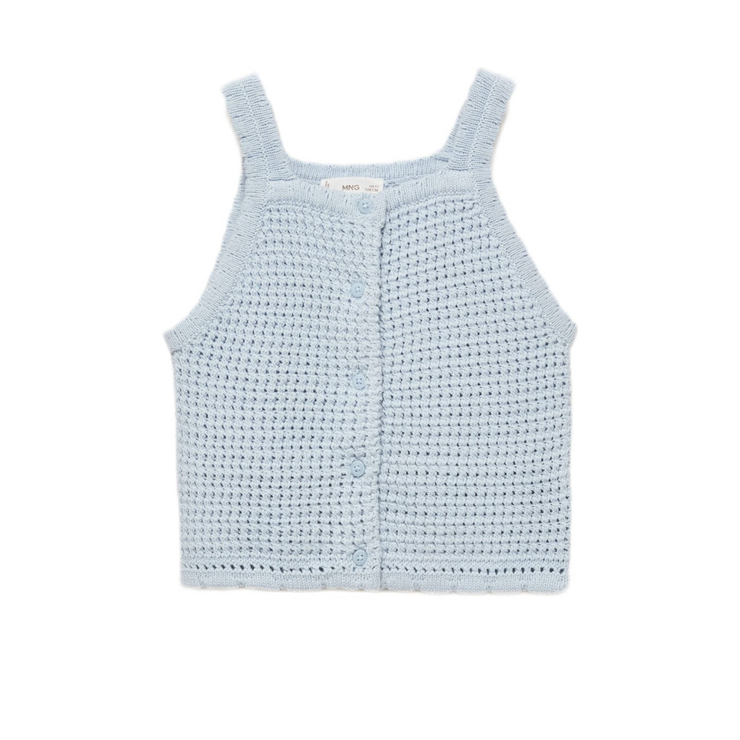 Mango Kids mouwloze top lichtblauw gebreid