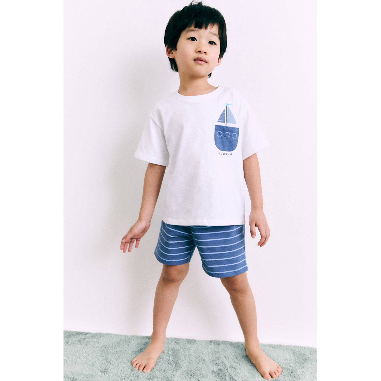 Mango Kids shortama marineblauw wit