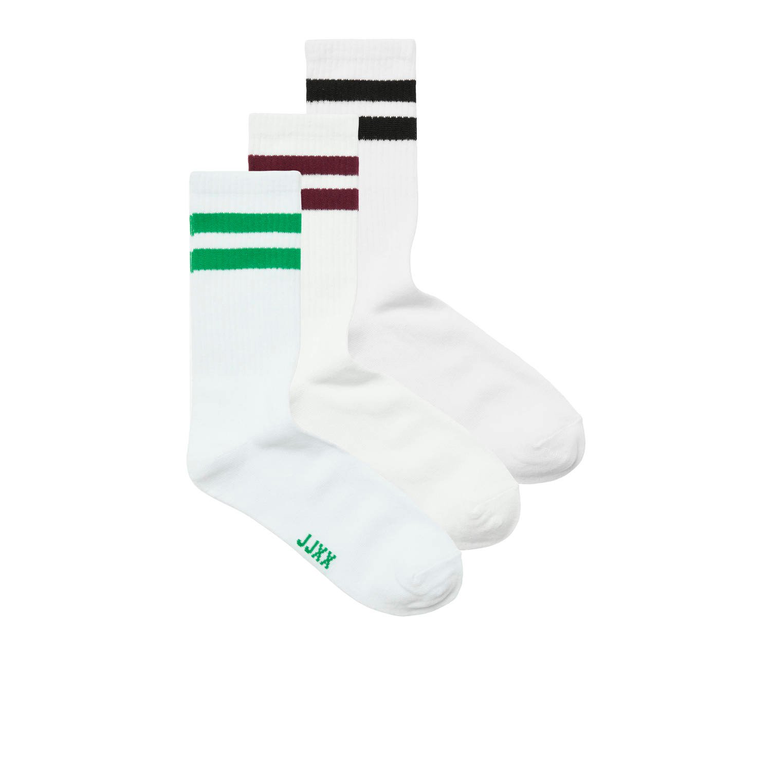 JJXX sokken JXBASIC set van 3 wit groen