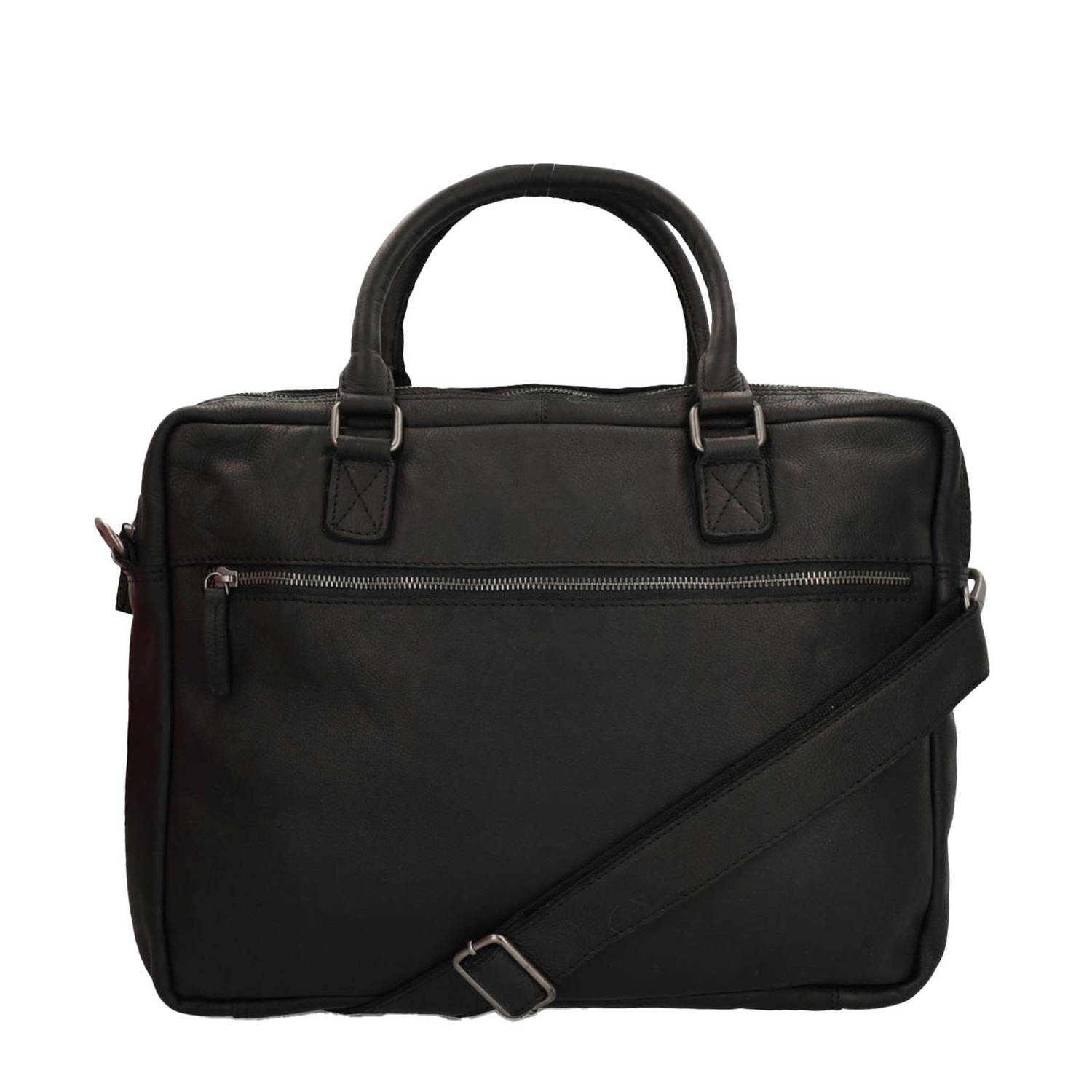 Manfield 16 leren laptoptas zwart
