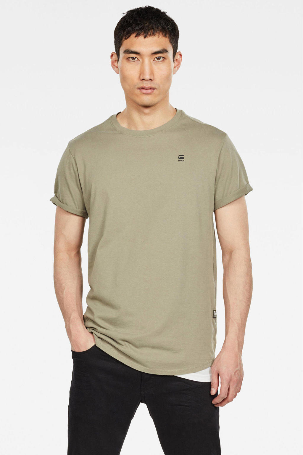 Groene heren G-STAR regular T-shirt van katoen met effen, korte mouwen en ronde hals