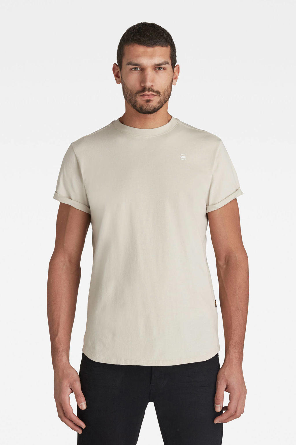 Witte heren G-STAR regular T-shirt van katoen met effen, korte mouwen en ronde hals