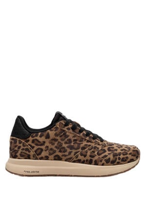 suède sneakers panterprint bruin/zwart