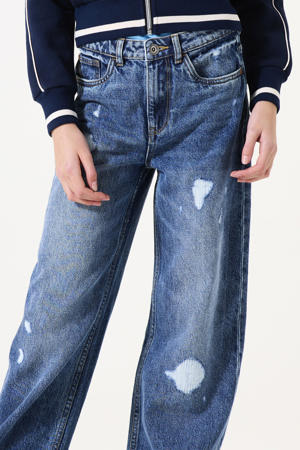 high waist straight leg jeans medium blue denim