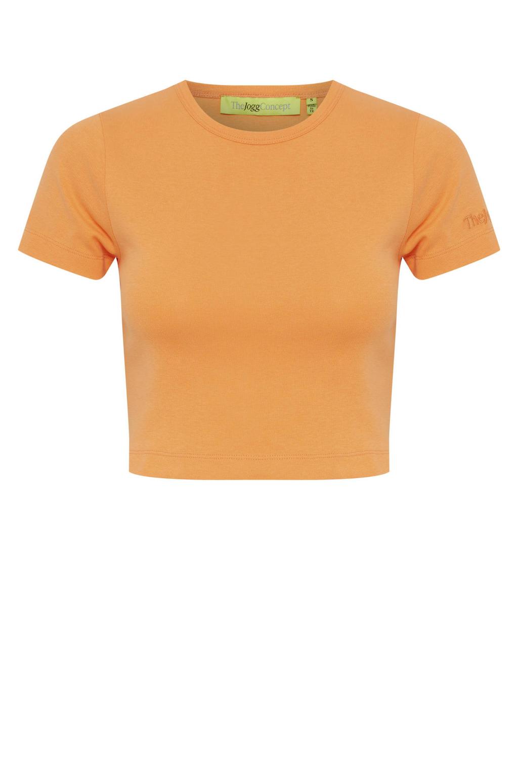 Oranje dames TheJoggConcept T-shirt van katoen met korte mouwen en ronde hals