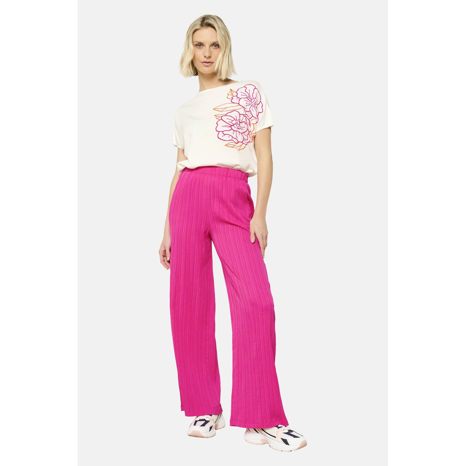 LOLALIZA wide leg regular waist broek roze