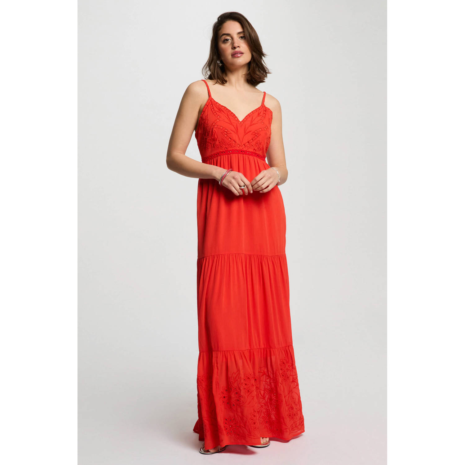 Morgan maxi jurk broderie rood
