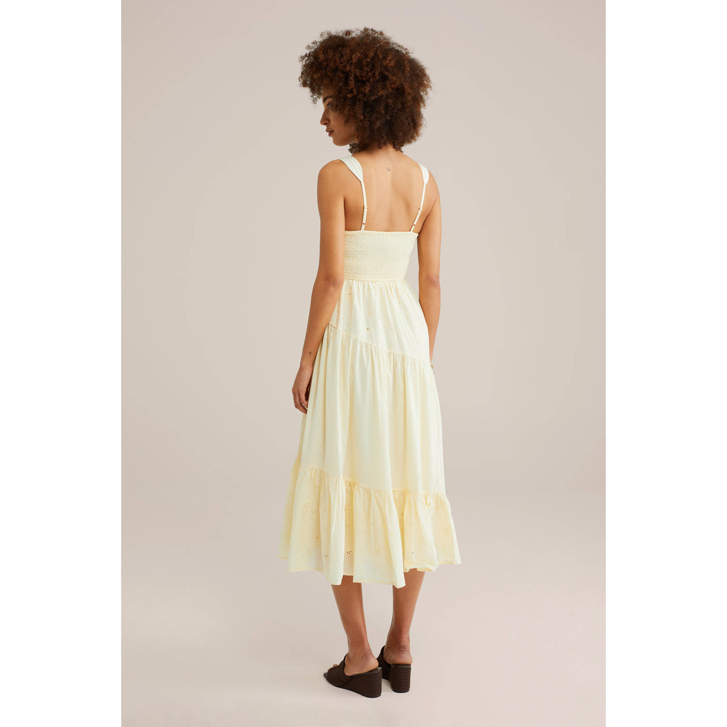 WE Fashion zomerjurk broderie lichtgeel