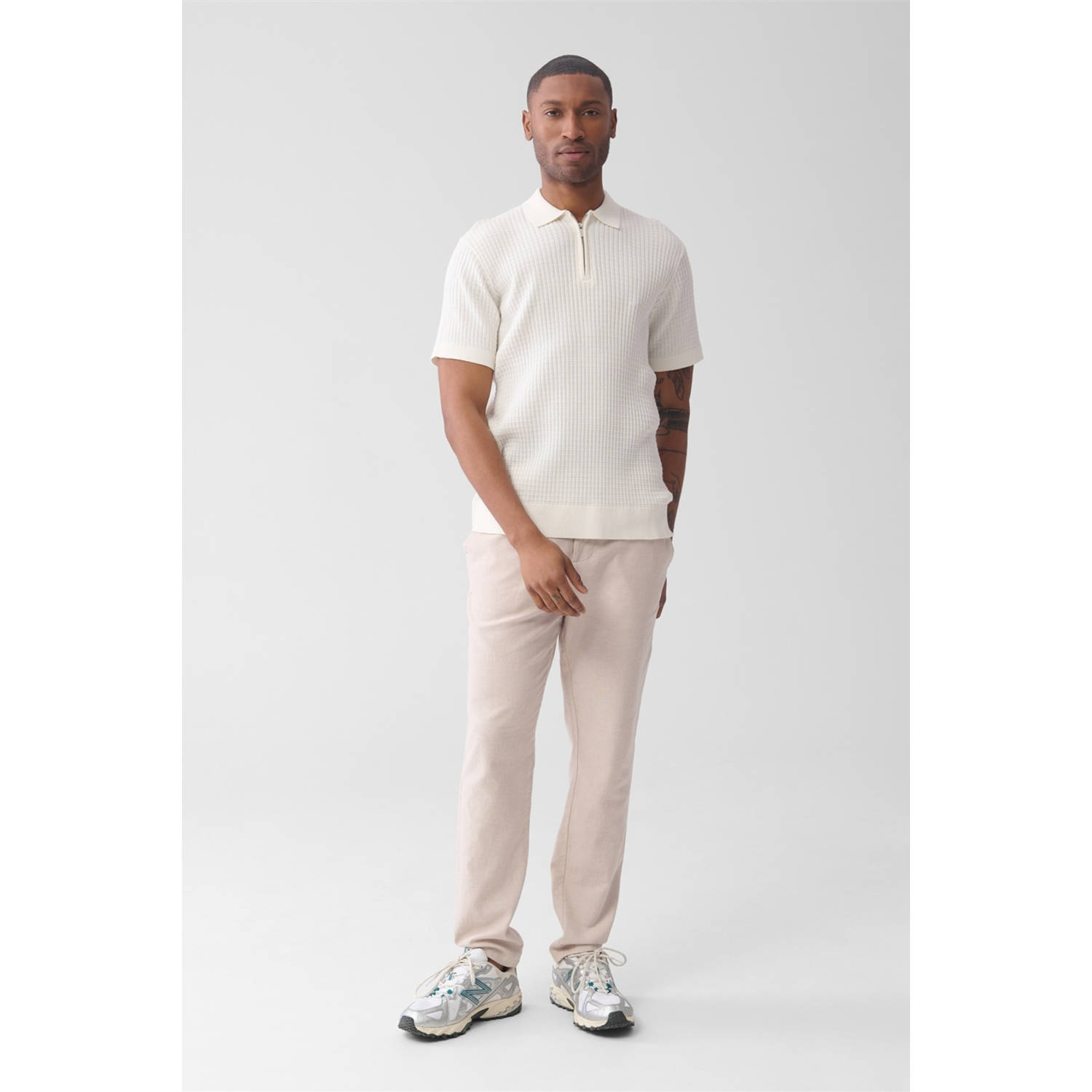 Shoeby regular polo met ingebreid patroon ecru