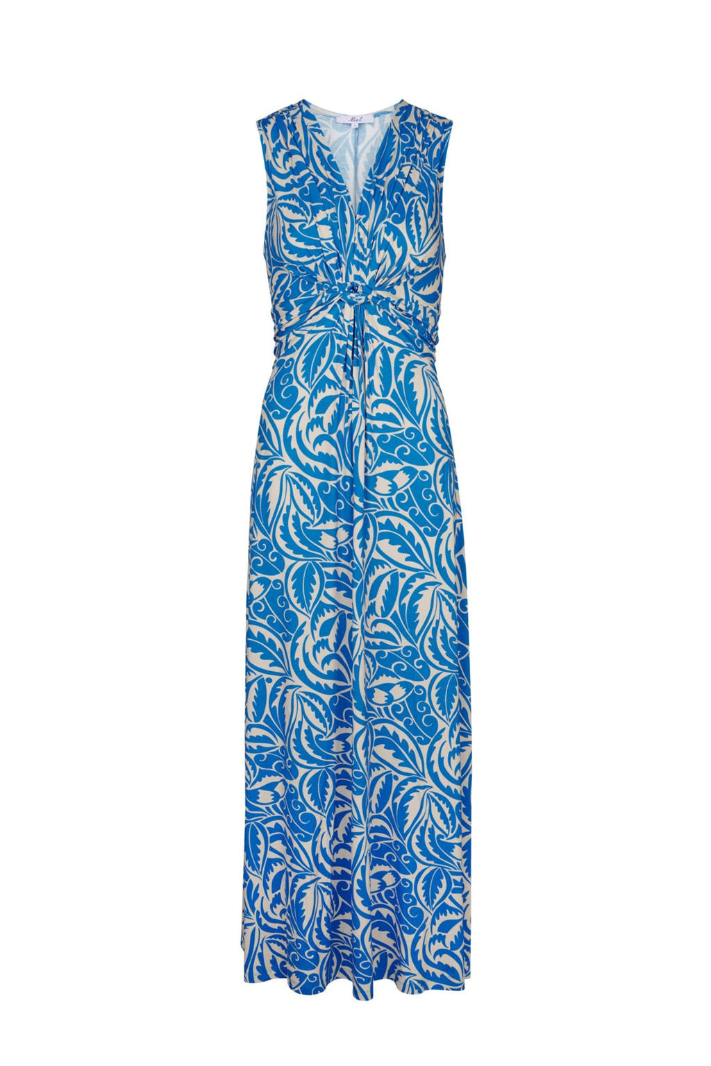 Blauw en ecru dames Miss Etam maxi jurk van viscose met V-hals