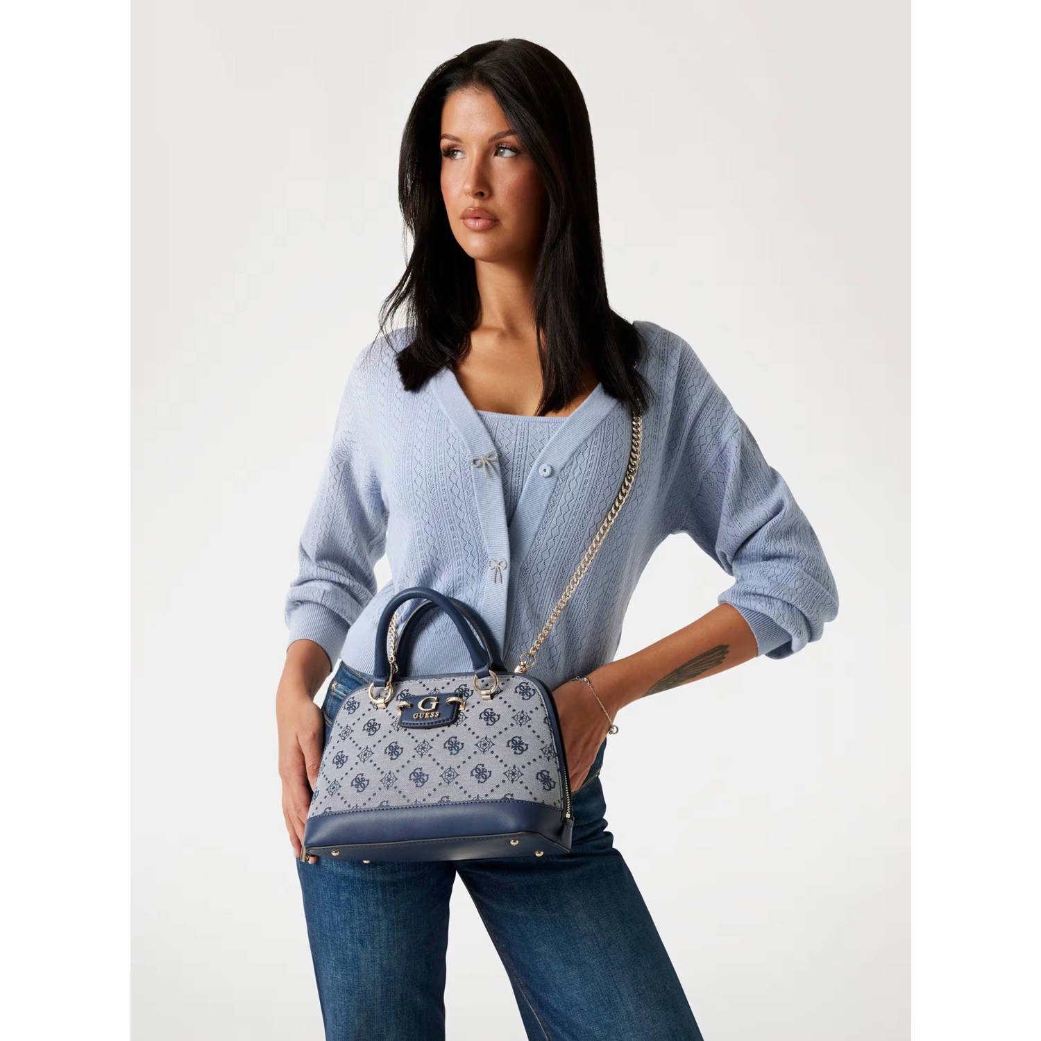 GUESS mini handtas Neda met logoprint donkerblauw