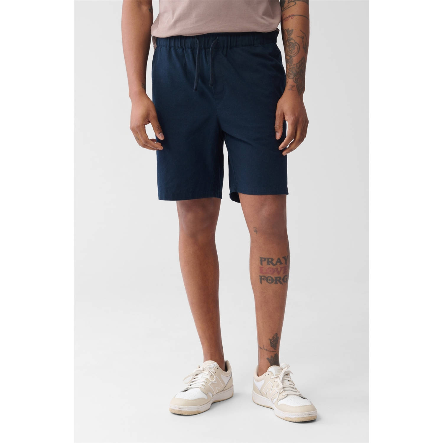 Shoeby linnen regular casual short donkerblauw