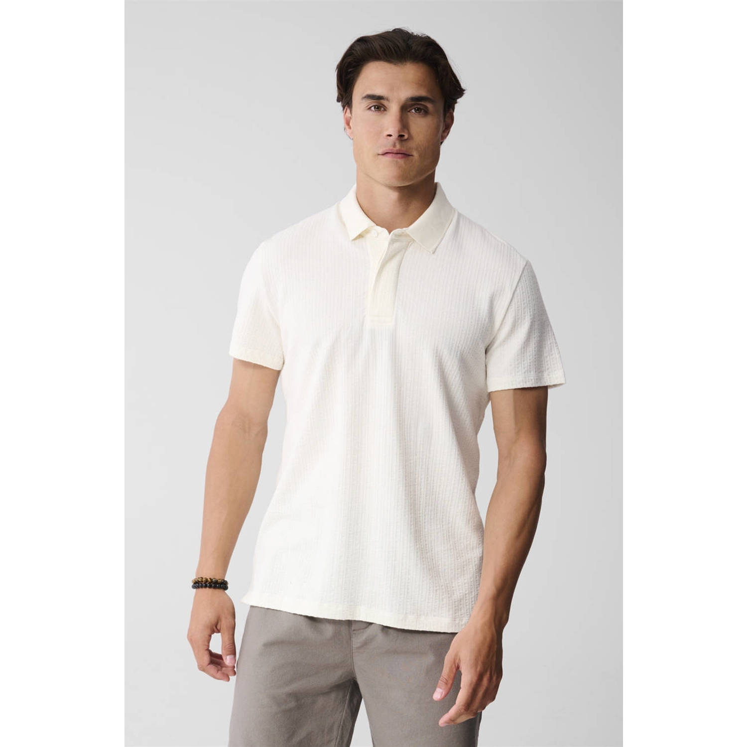 Shoeby regular polo met textuur ecru
