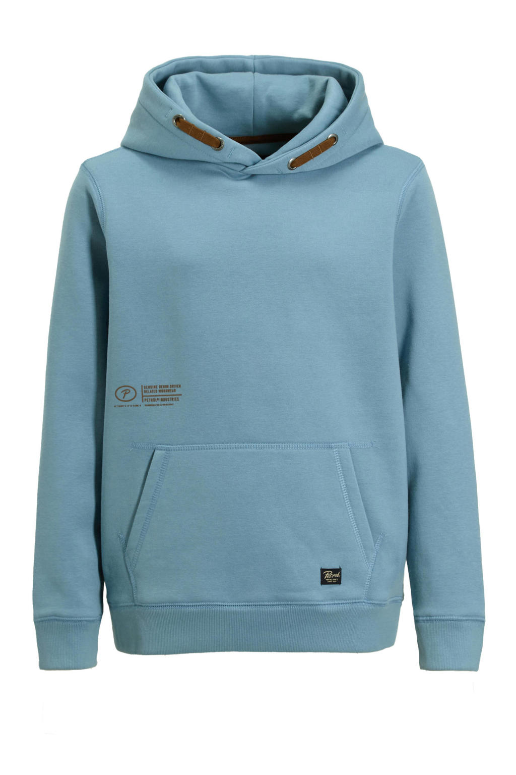 Blauwe jongens Petrol Industries hoodie van sweat materiaal met effen, lange mouwen en capuchon