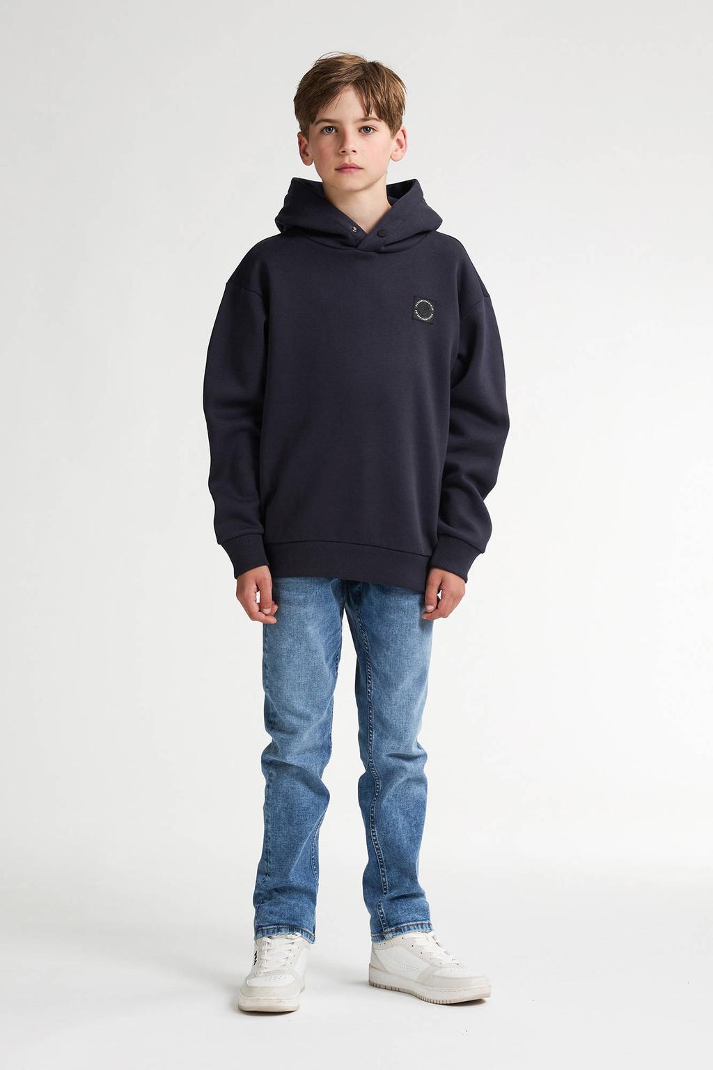 Donkerblauwe jongens Petrol Industries hoodie van katoen met effen, lange mouwen en capuchon