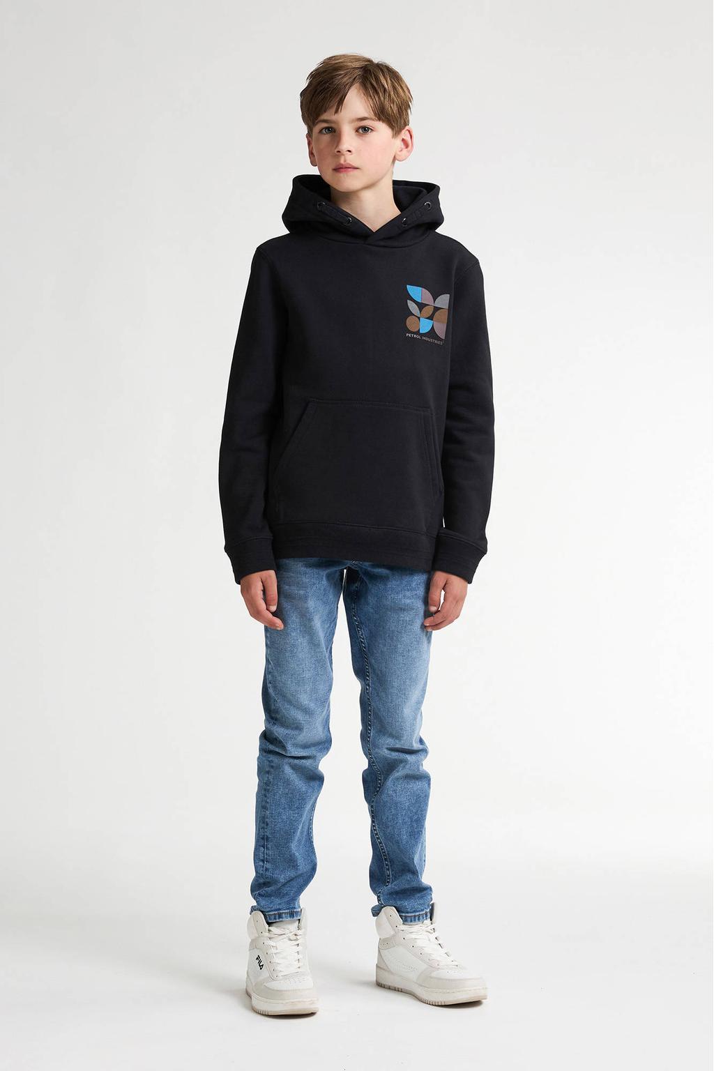 Zwarte jongens Petrol Industries hoodie van katoen met backprint, lange mouwen en capuchon