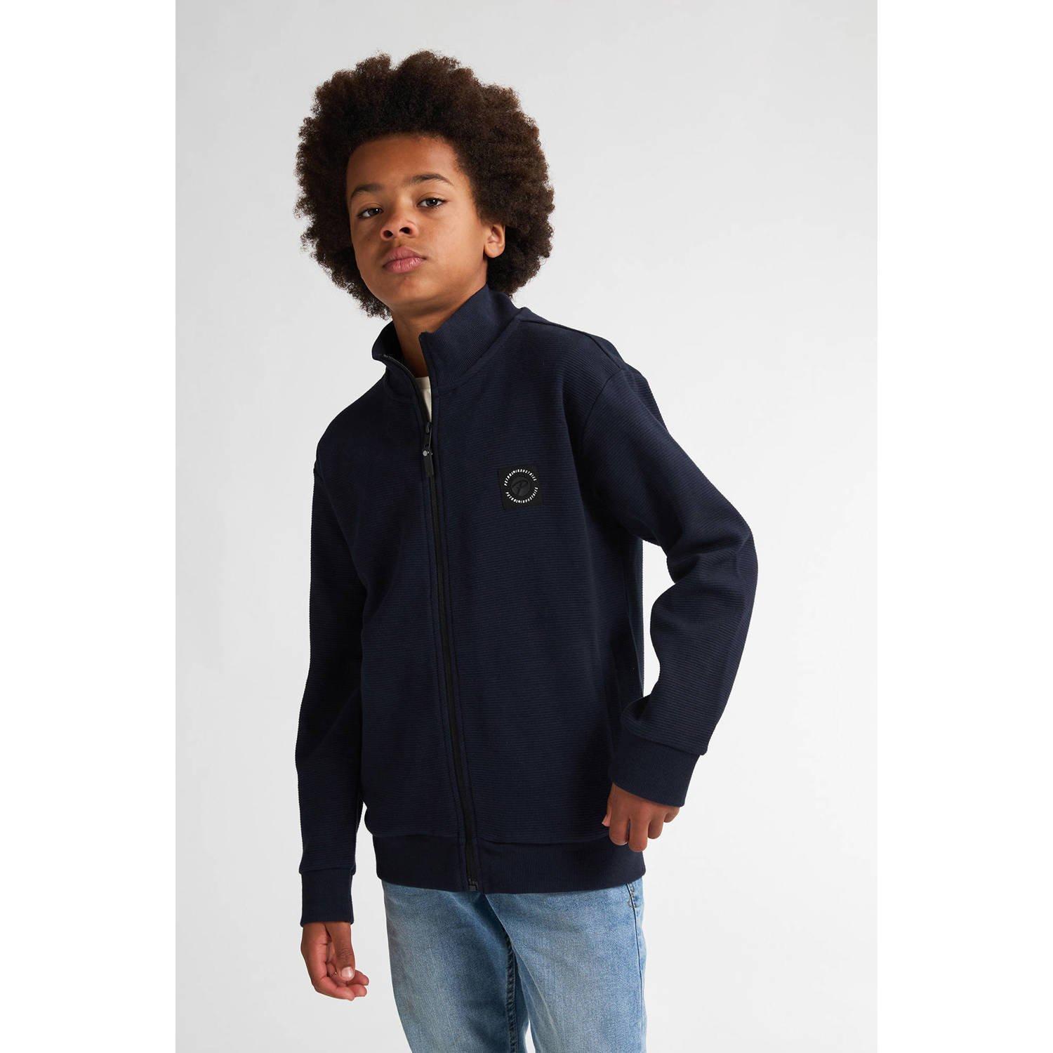 Petrol Industries sweatvest donkerblauw rib gebreid