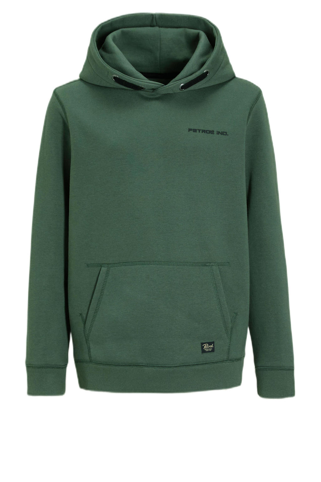 Donkergroene jongens Petrol Industries hoodie van sweat materiaal met effen, lange mouwen en capuchon