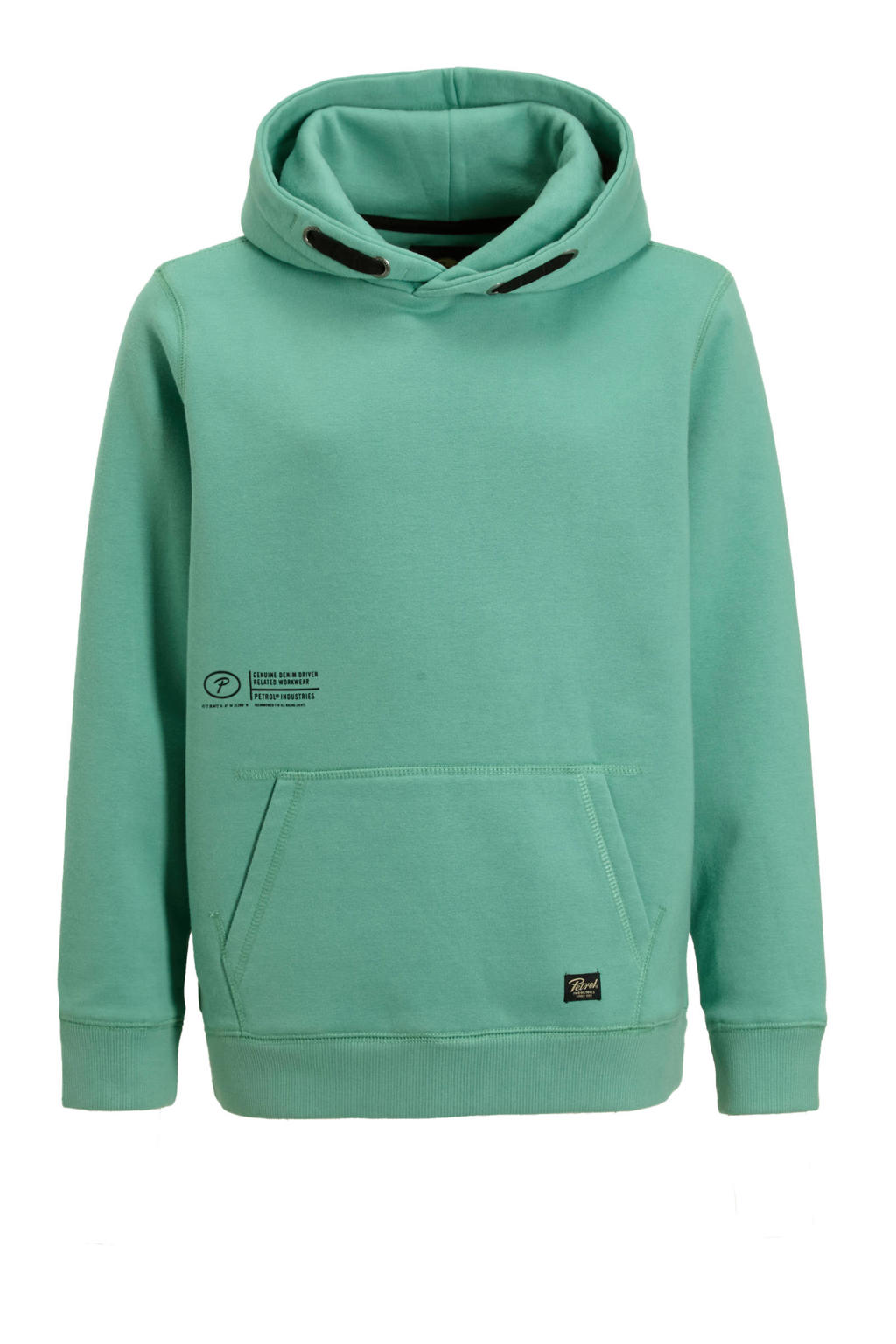 Groene jongens Petrol Industries hoodie van sweat materiaal met effen, lange mouwen en capuchon