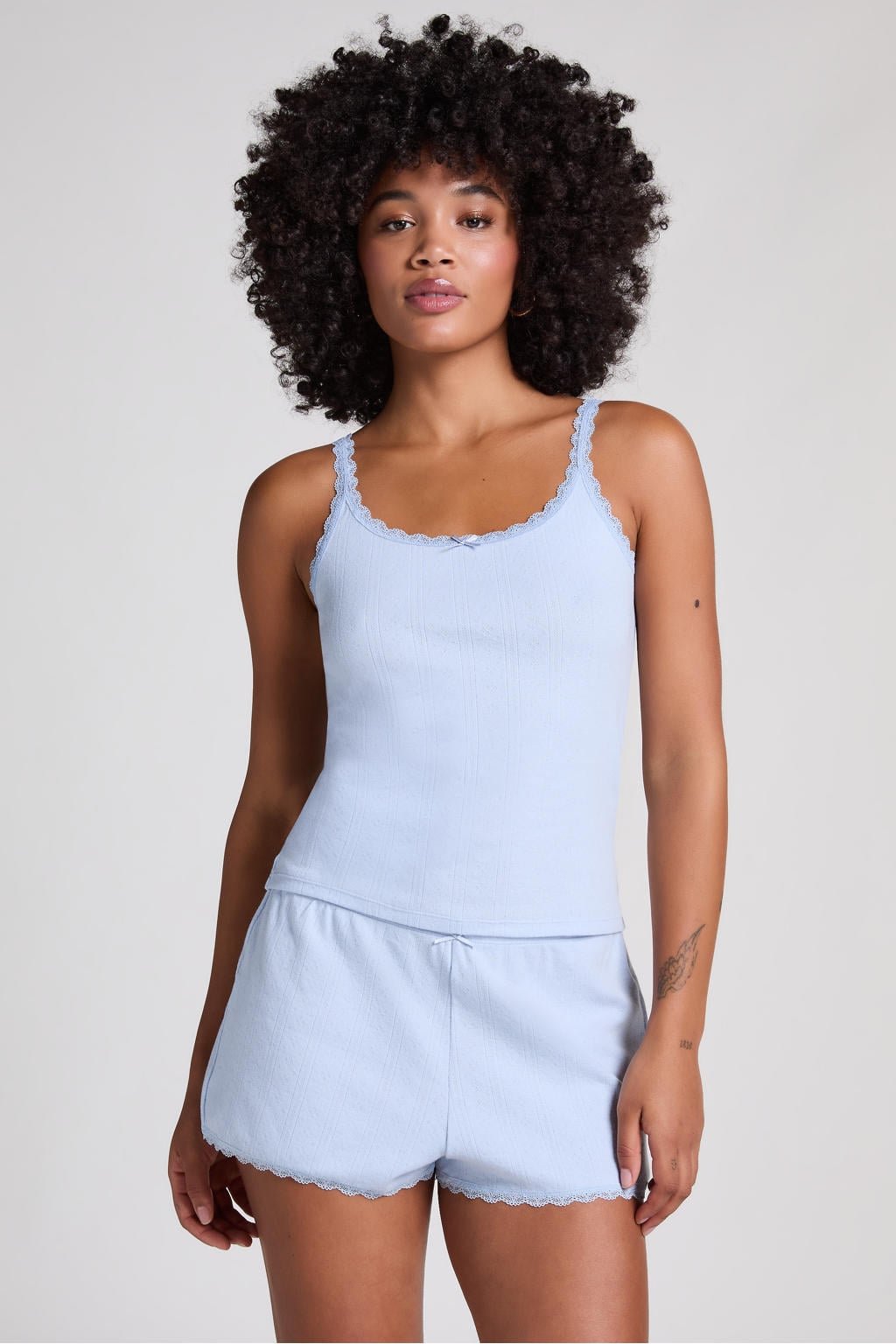Hunkemöller pyjamashort Pointelle lichtblauw
