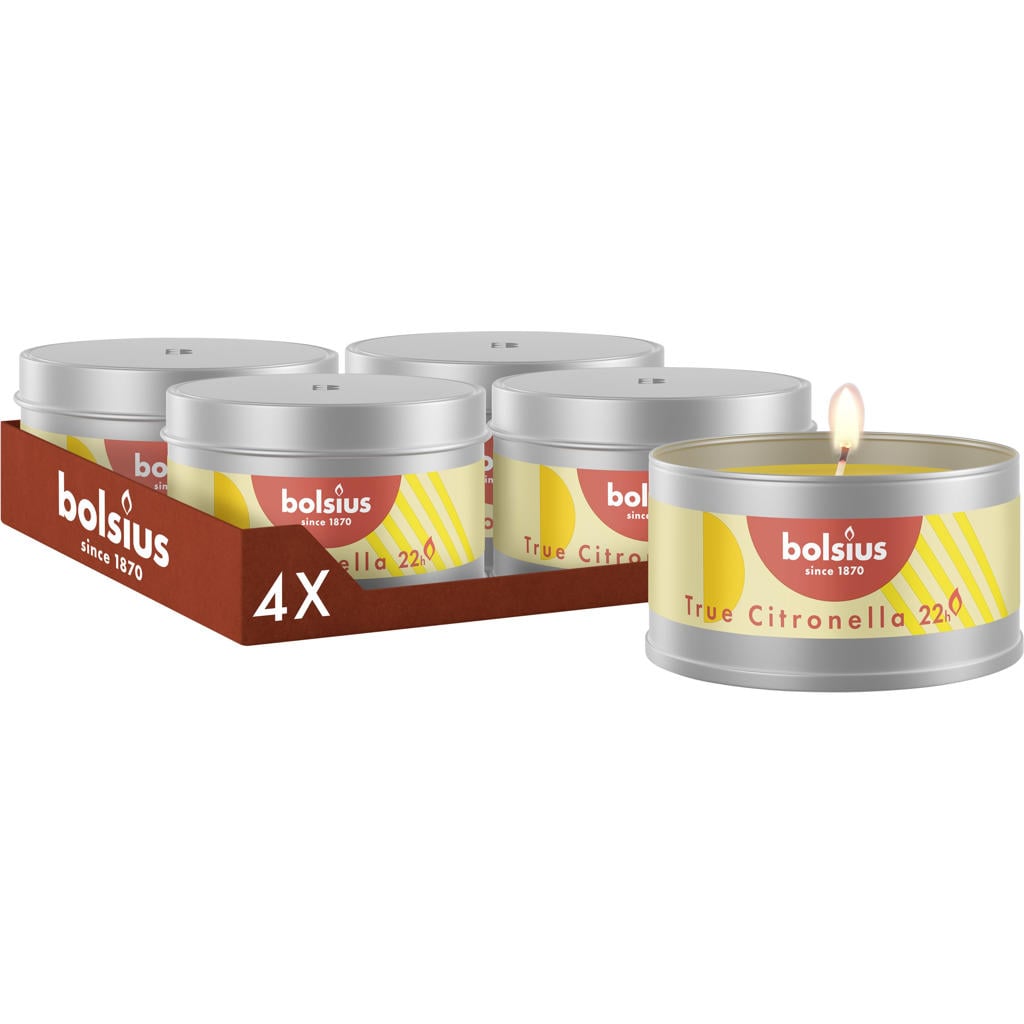Bolsius geurkaars in blik - Citronella (set van 4)