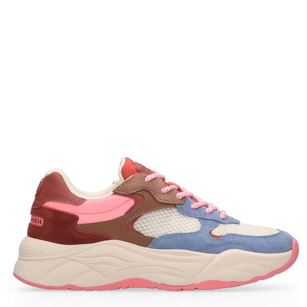 Blauw en roze dames Scotch & Soda Celest chunky suède sneakers met veters