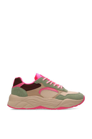 Celest chunky suède sneakers groen/roze