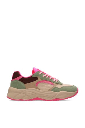 Celest chunky suède sneakers groen/roze