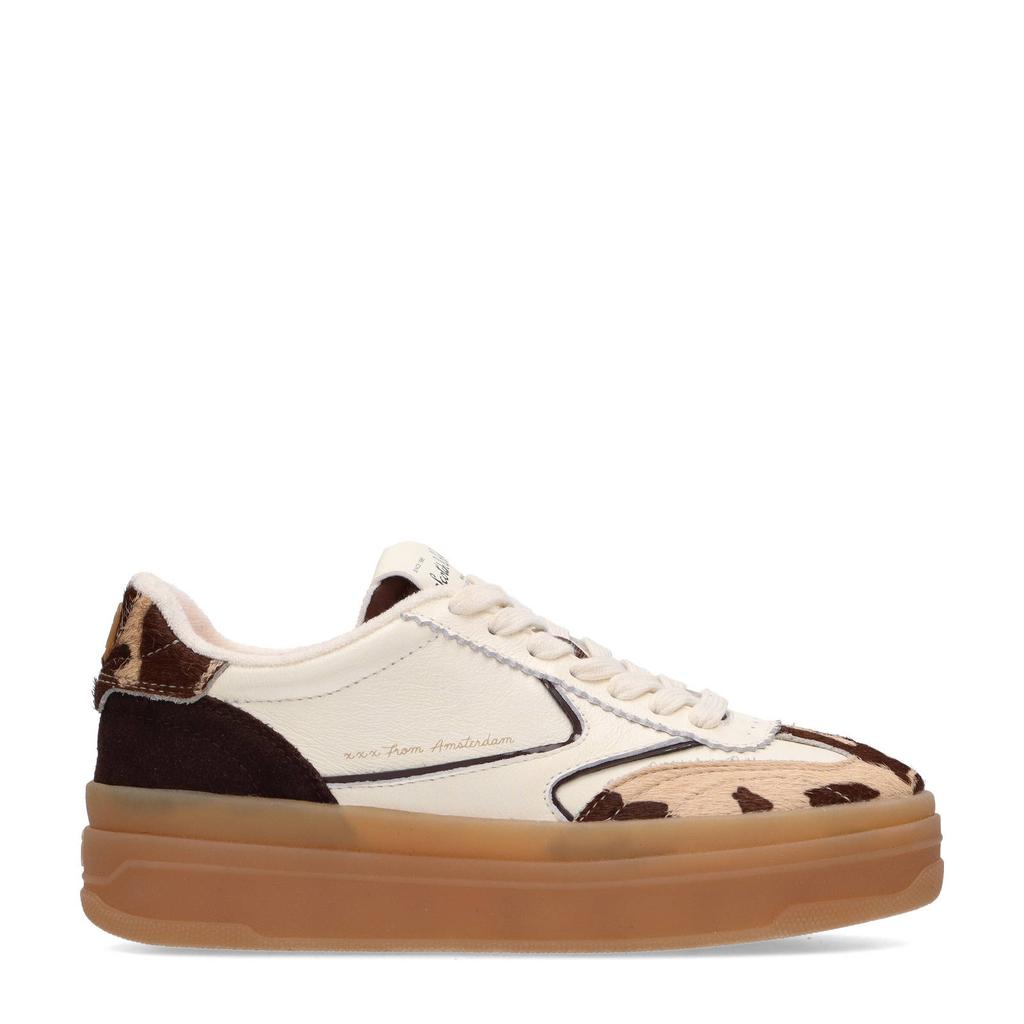 Wit en bruine dames Scotch & Soda Minny leren sneakers met veters