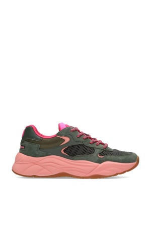 Celest chunky suède sneakers groen/roze