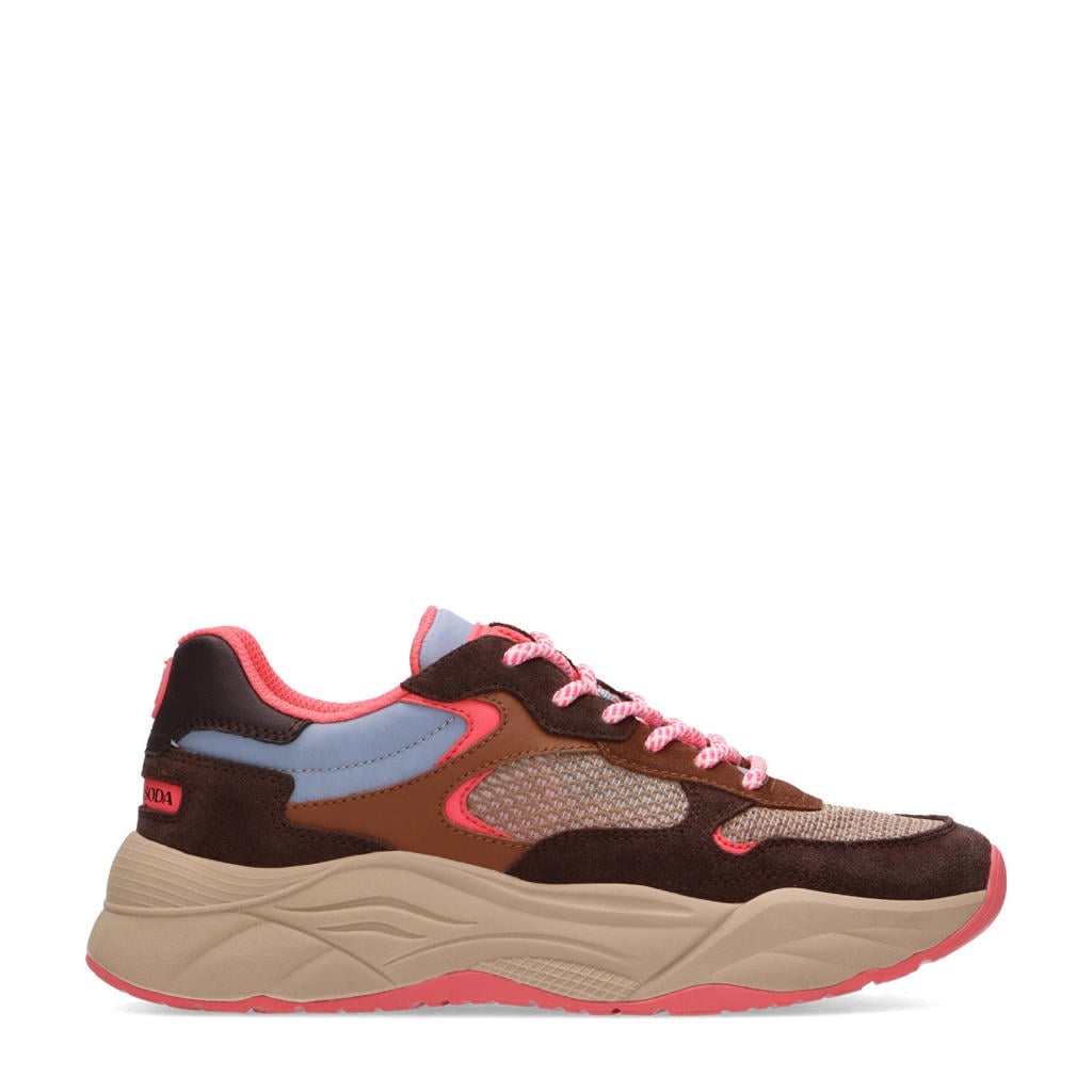 Bruin en blauwe dames Scotch & Soda Celest chunky suède sneakers met veters