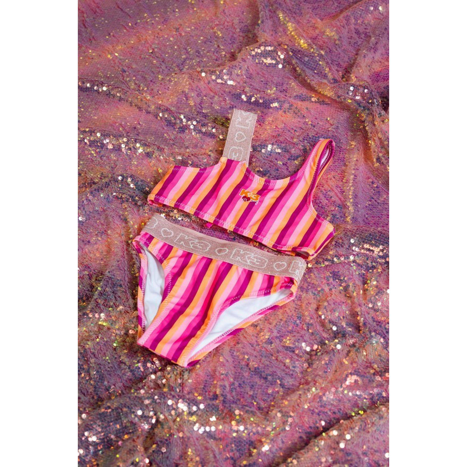 B.Nosy x K3 crop bikini roze fuchsia oranje
