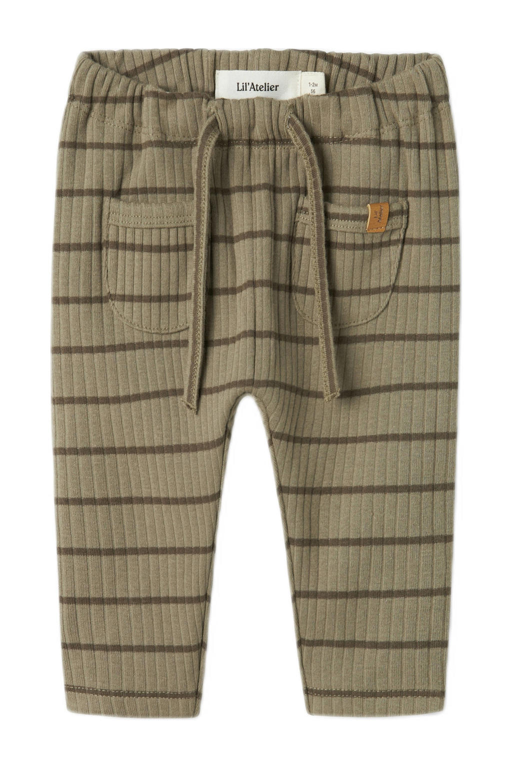 Olijfgroene jongens LIL' ATELIER BABY babybroek van stretchkatoen met regular fit, elastische tailleband met koord en strepenprint