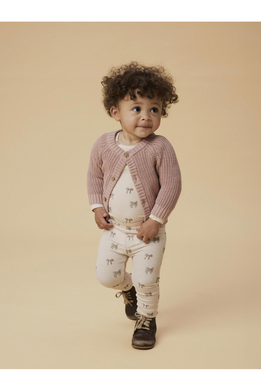 Oudroze jongens LIL' ATELIER BABY vest gebreid van katoen met effen, lange mouwen, ronde hals en knoopsluiting