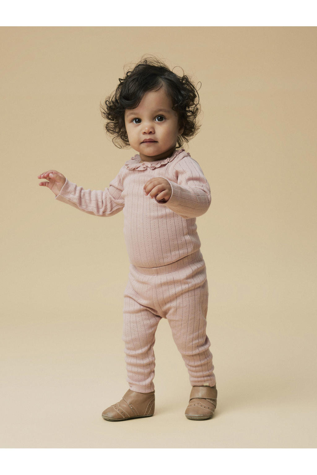 Lichtroze meisjes LIL' ATELIER BABY slim babybroek van katoen met elastische tailleband en effen