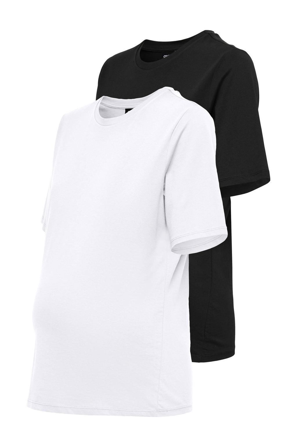 Set van 2 dames ONLY MATERNITY zwangerschaps T-shirt van katoen met effen, korte mouwen en ronde hals