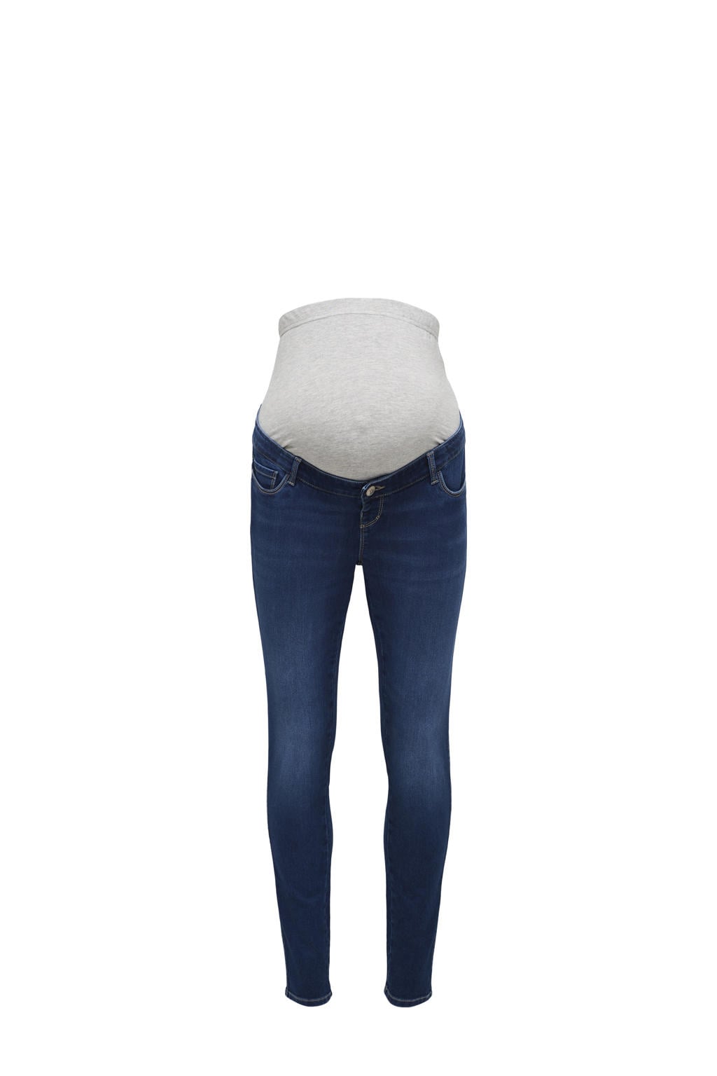 Medium blue denim dames ONLY MATERNITY high waist zwangerschaps skinny jeans van denim met rits- en knoopsluiting en effen
