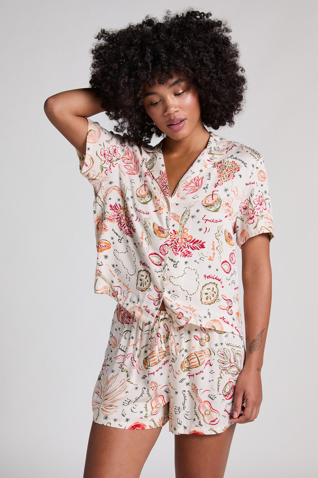 Hunkemöller pyjamashort wit/rood/groen
