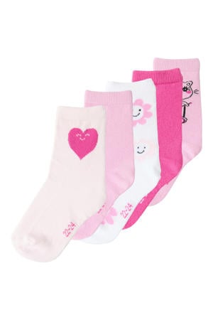 sokken - set van 5 roze/wit