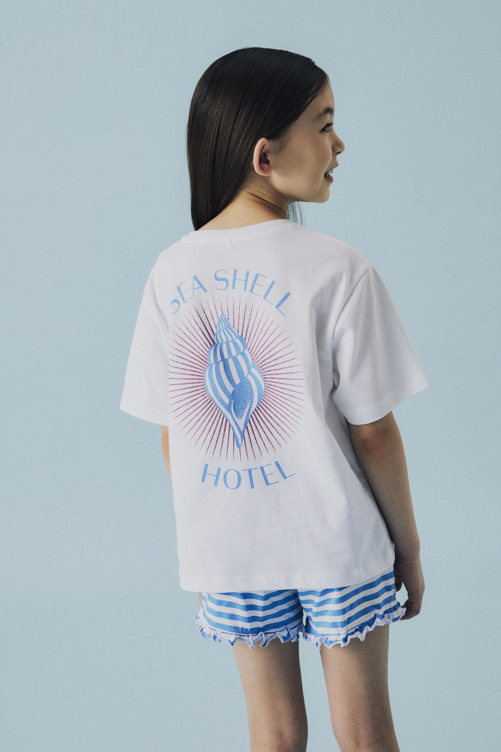 Blauw en witte meisjes NAME IT KIDS regular casual short van stretchkatoen met elastische tailleband en strepenprint