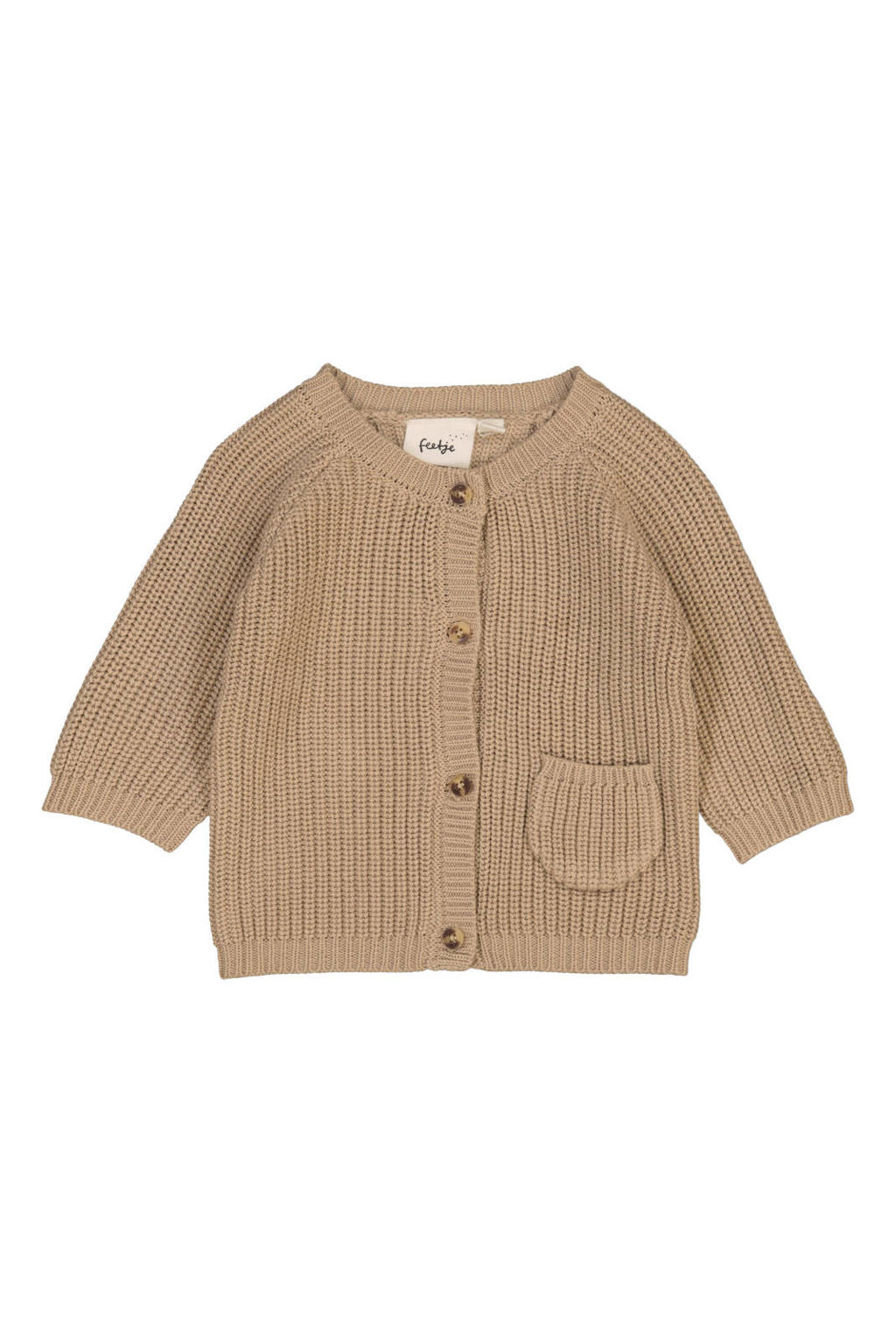 Taupe jongens en meisjes Feetje grof gebreid vest The Magic is in You met lange mouwen