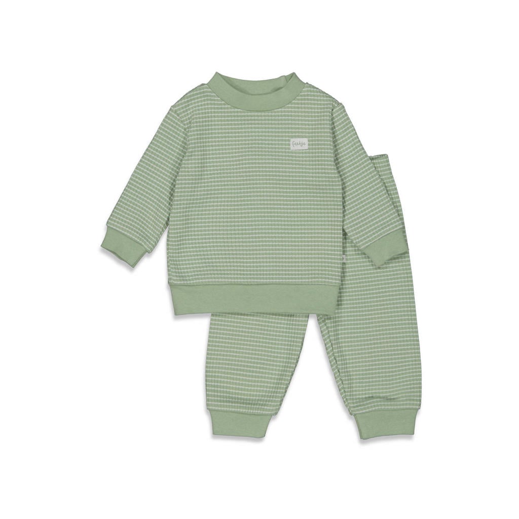 Feetje Wafel pyjama groen melange/wit