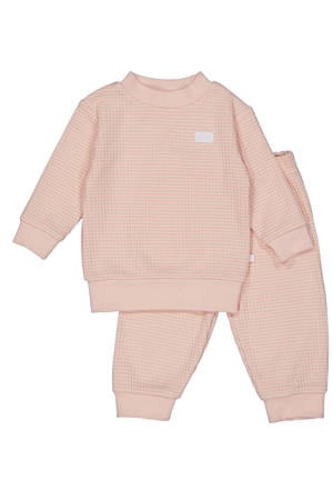 Wafel pyjama oudroze/wit