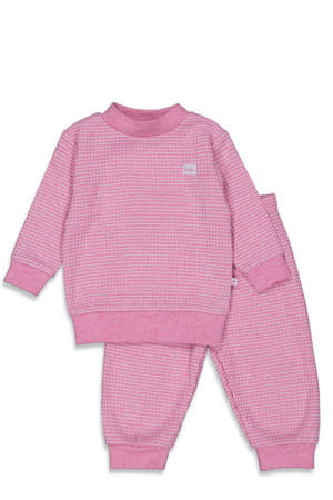 Wafel pyjama roze melange/wit