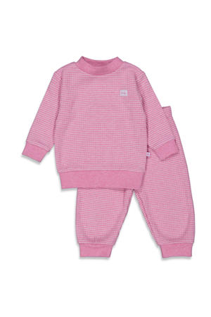Wafel pyjama roze melange/wit